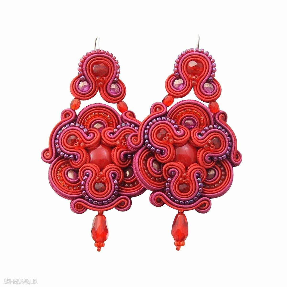 Kolczyki divine ruby soutache sutasz rękodzieło wykonane techniką