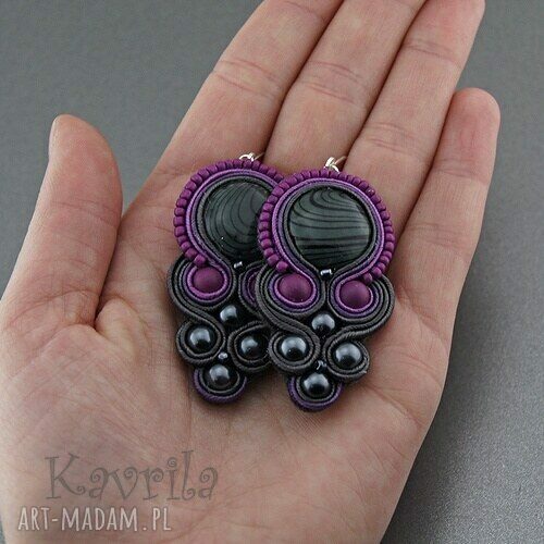 Kolczyki soutache grey&violet HandMade
