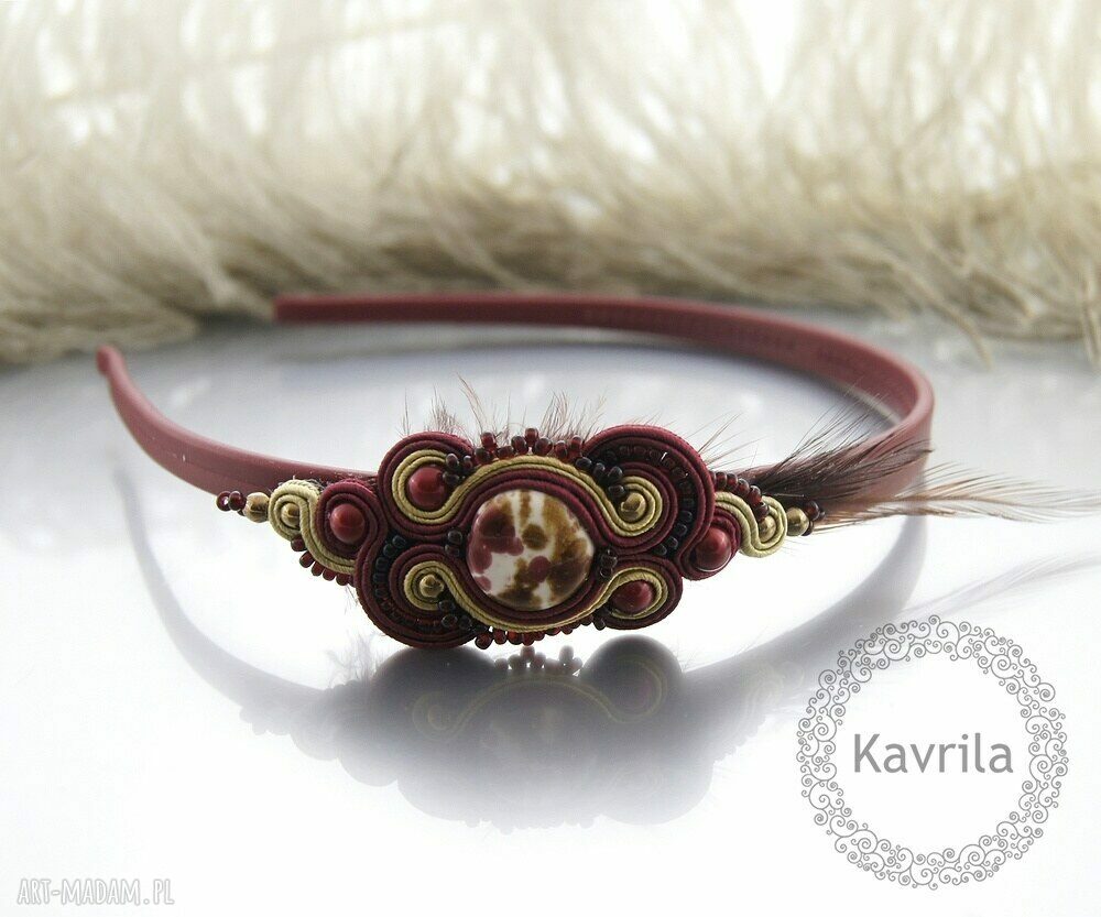 Pansy maroon opaska soutache HandMade