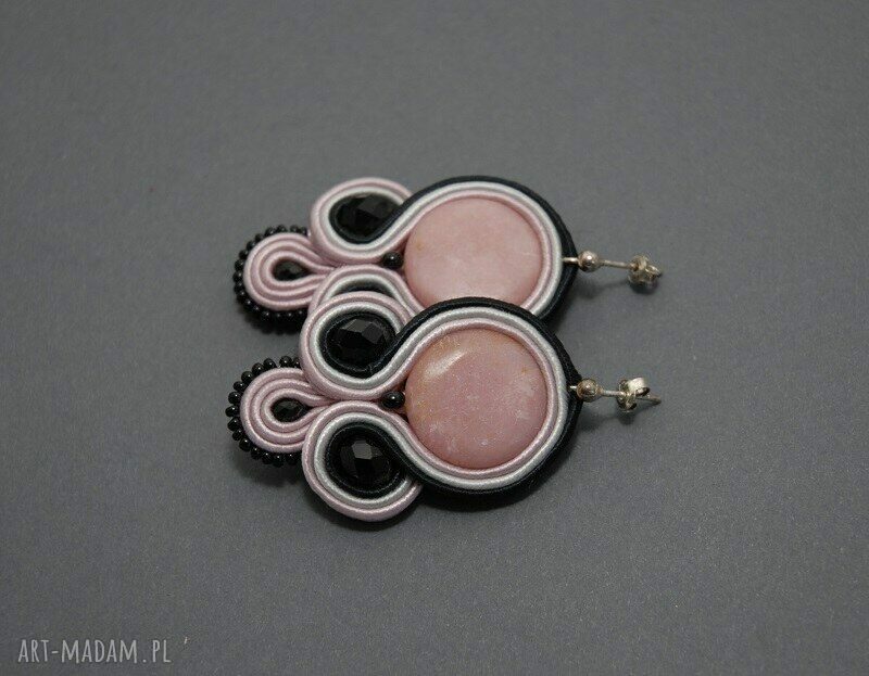 Kolczyki sutasz z rodonitem - soutache na srebrnych sztyftach