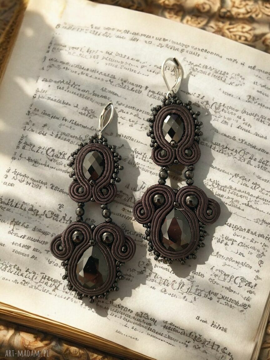 Kolczyki sutasz Barocco Black - czarne, eleganckie i handmade