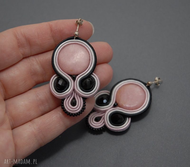 Kolczyki sutasz z rodonitem - soutache na srebrnych sztyftach