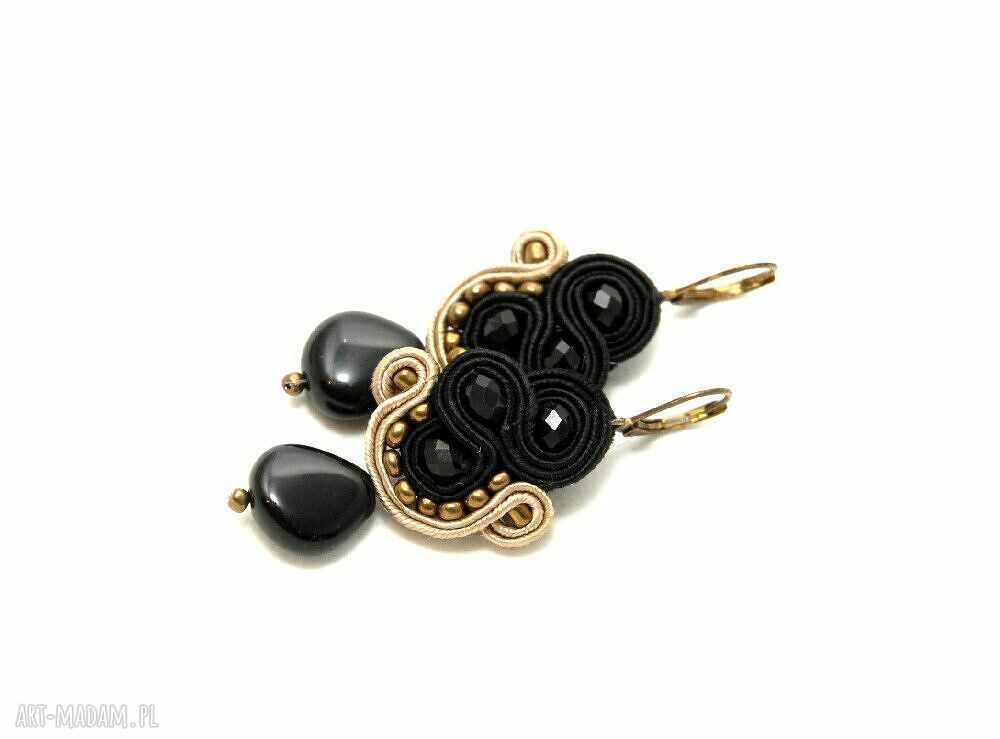 Kolczyki sutasz czarno-brązowe - eleganckie wieczorowe soutache