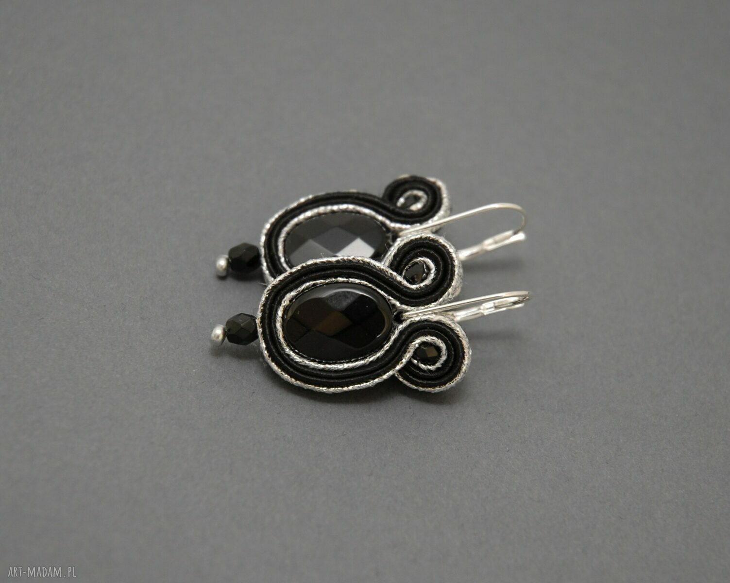 Kolczyki sutasz z onyksami - czarne i srebrne, eleganckie kolczyki handmade
