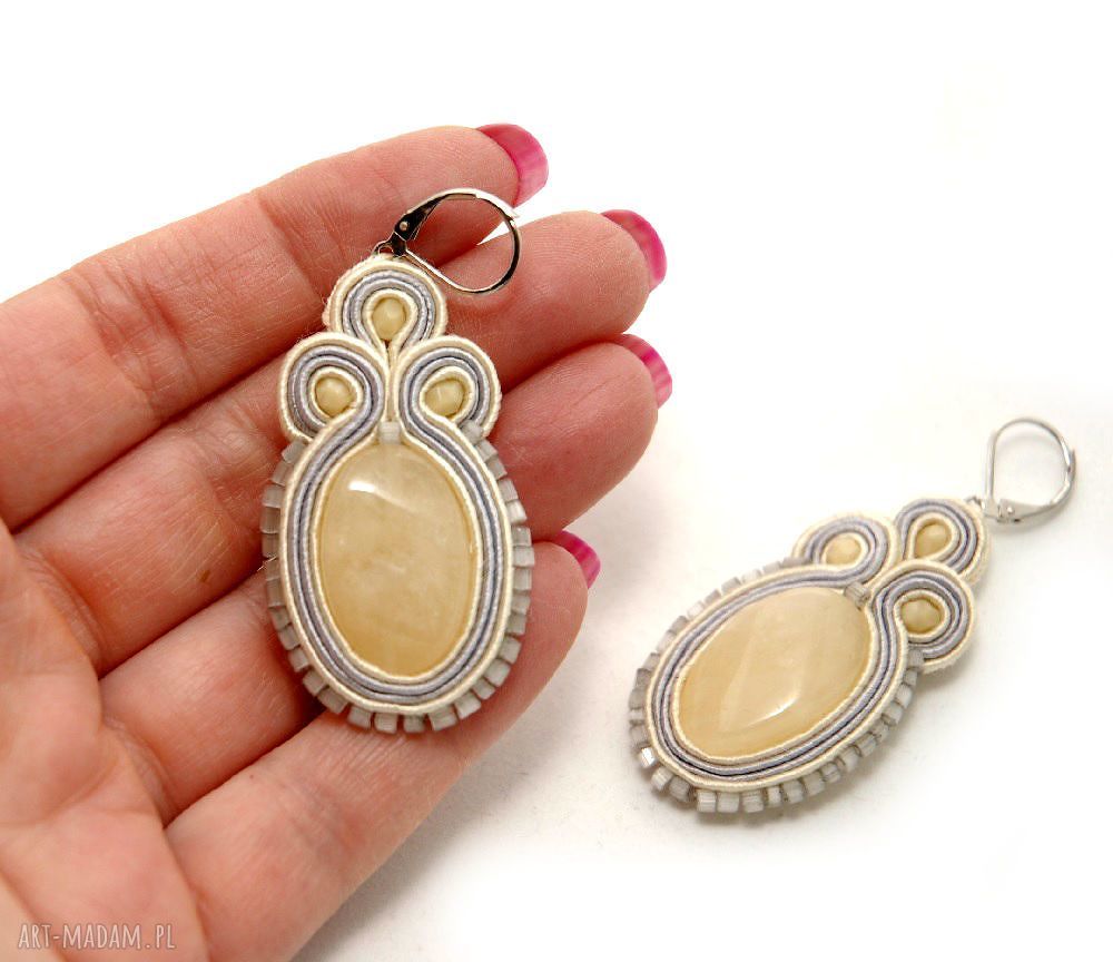 Delikatne kolczyki sutasz z awenturynami - haft soutache