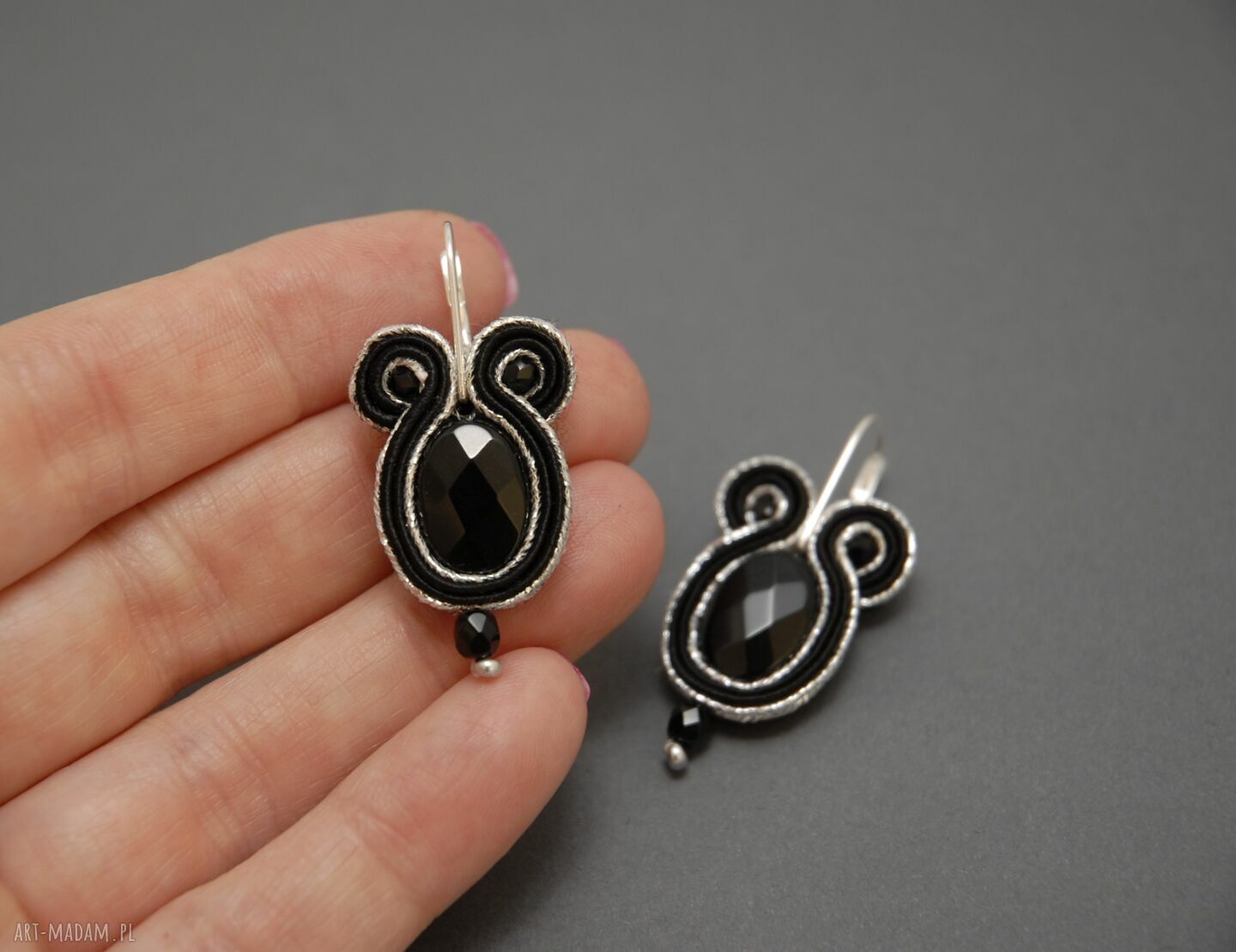 Kolczyki sutasz z onyksami - czarne i srebrne, eleganckie kolczyki handmade