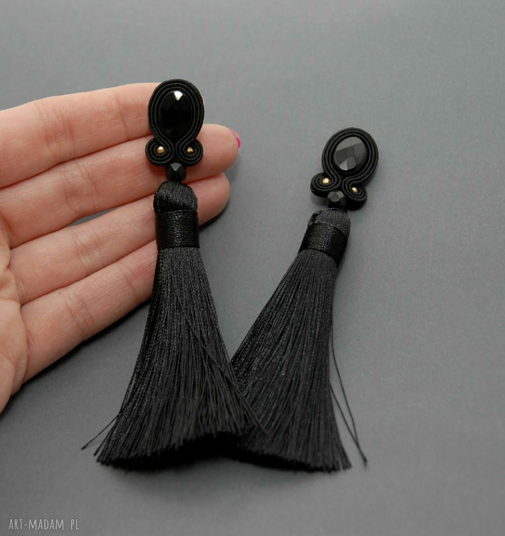 Klipsy sutasz z onyksami - eleganckie chwosty handmade (ok. 10,5 cm)