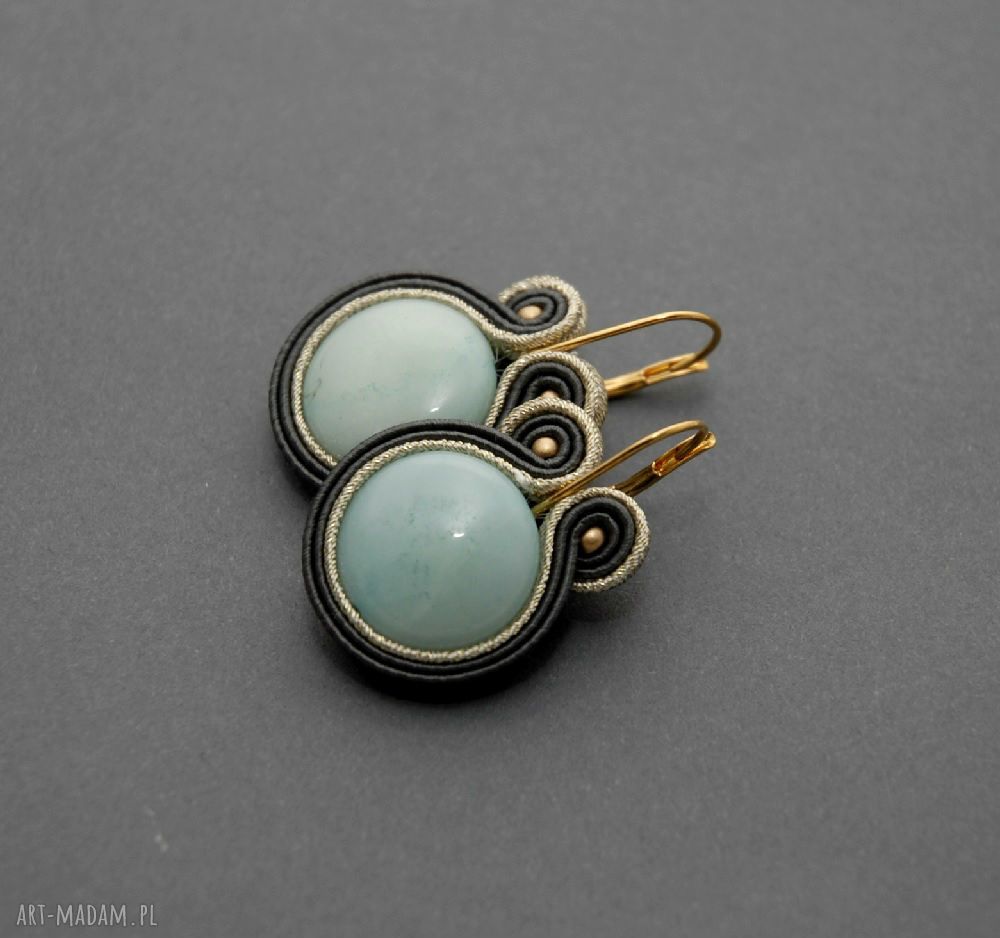 TURKUSOWE KOLCZYKI SUTASZ Z JADEITAMI - eleganckie wiszące na biglach (ok. 3,5 cm)