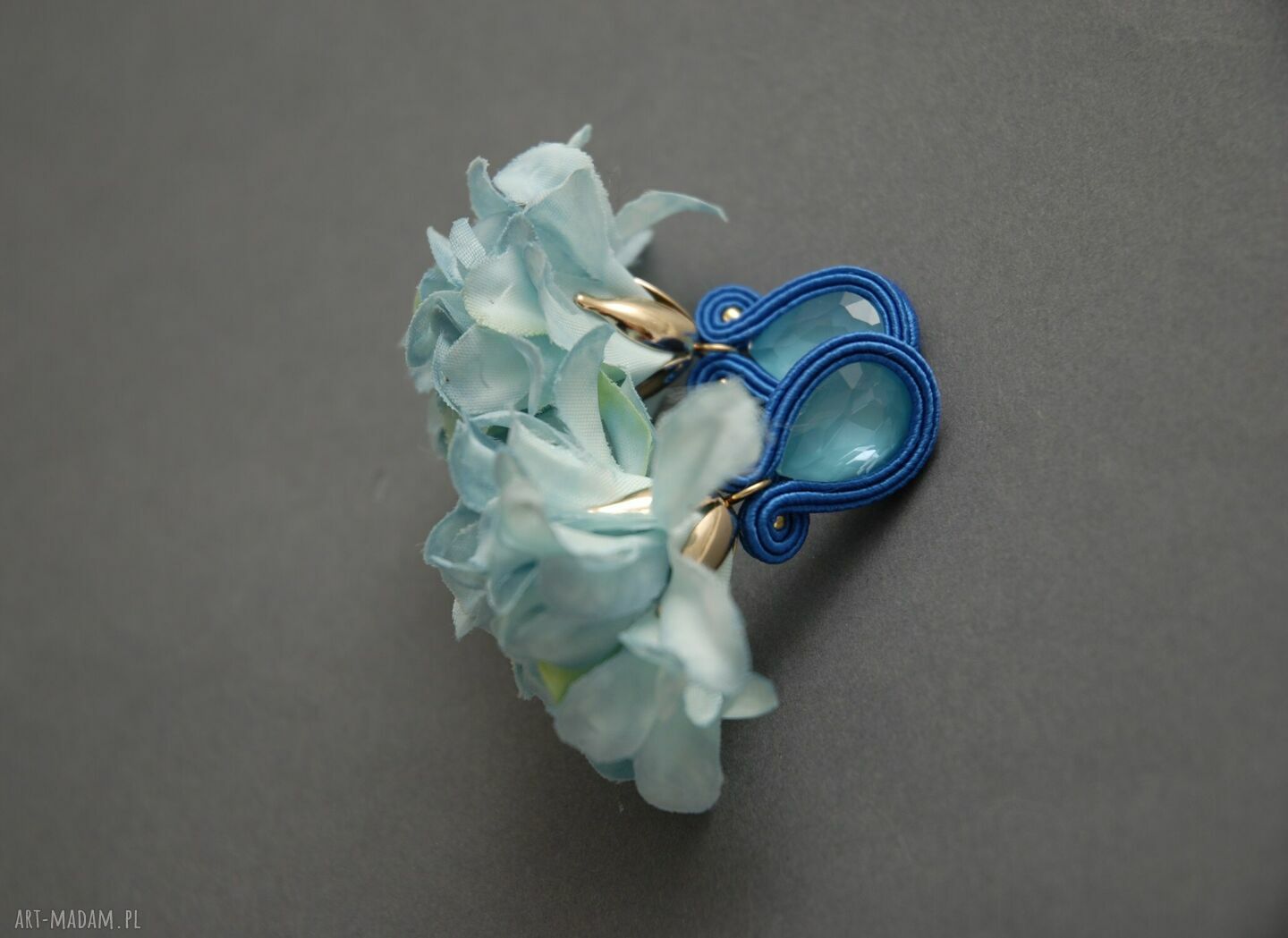 Klipsy sutasz z kwiatkiem - morskie turkusowe handmade
