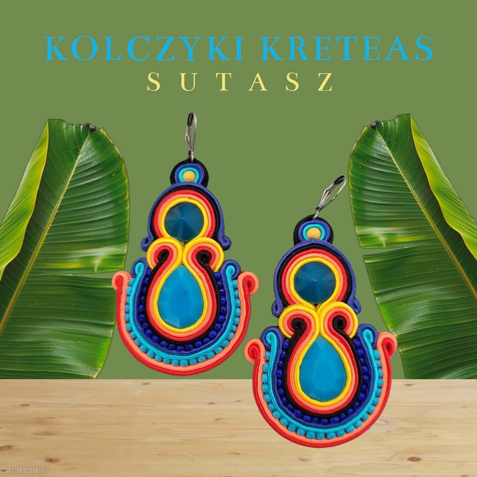 Kolczyki sutasz Kreteas - ręcznie haftowane soutache