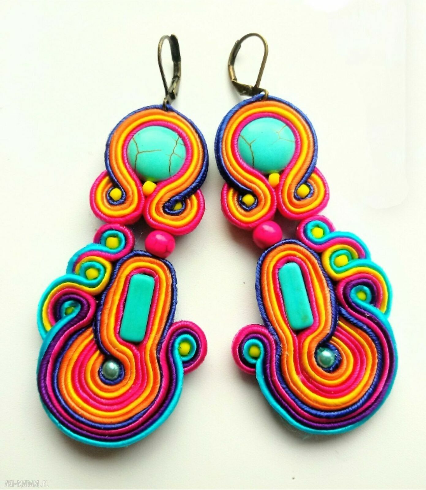 Kolczyki sutaszowe haftowane Bajobongo - kolorowe handmade