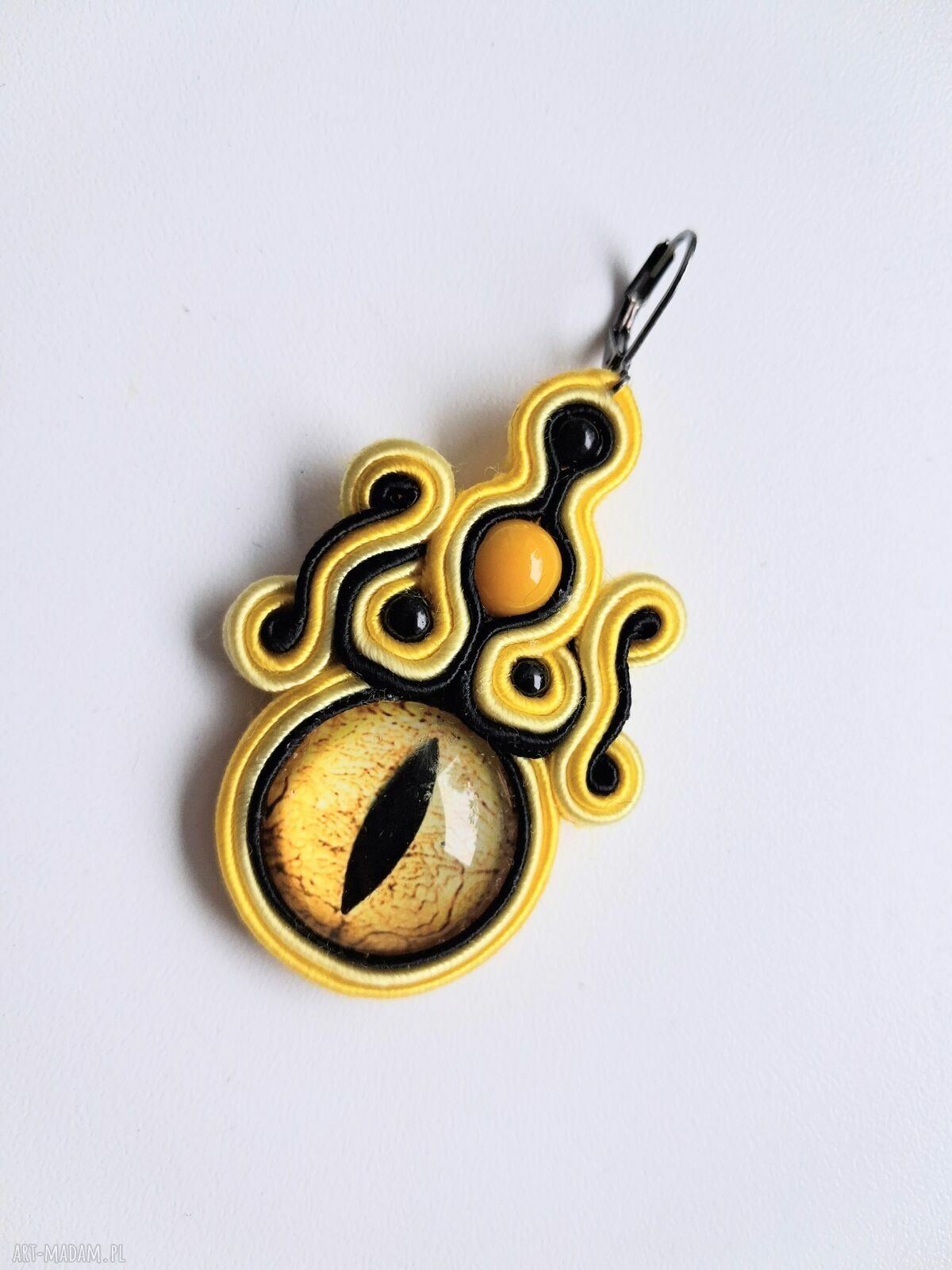 Kolczyki sutaszowe Yellow Dragon - ręcznie haftowane smocze oko (6,5 cm)