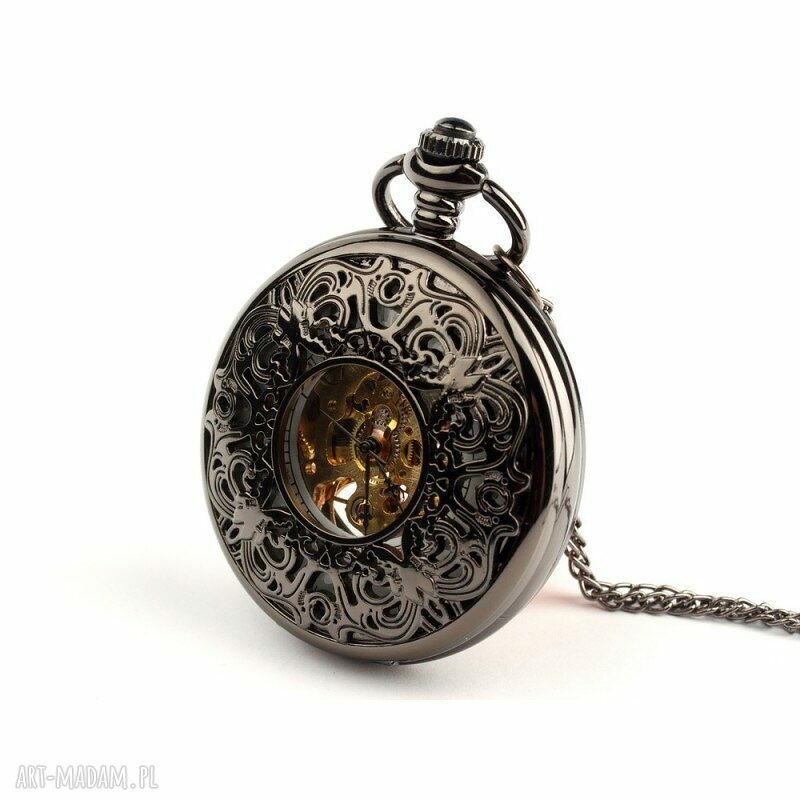 Ażur IV (dark) white dial - ręcznie nakręcany zegarek ze stali czarnej i białej tarczy