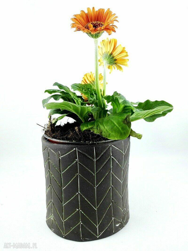 Komplet 3 matowych doniczek ceramicznych z czarnej gliny - handmade