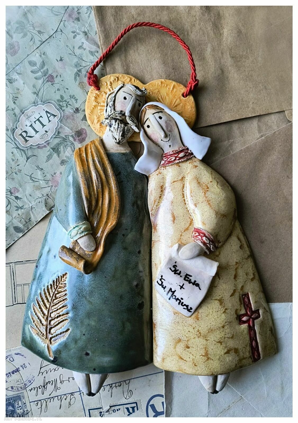 Św. Ewa i Św. Mariusz - ceramiczna zawieszka patroni