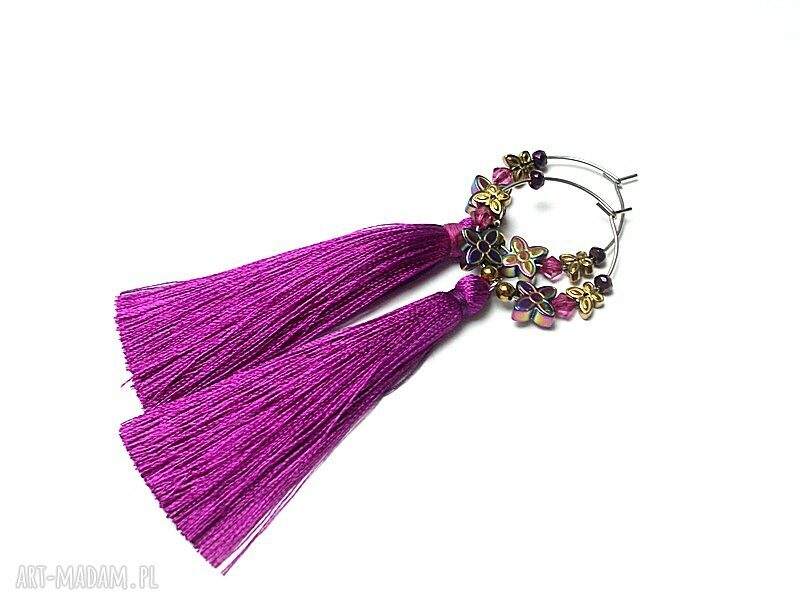 Cyklamenowe kolczyki boho Alloys Collection ze stali szlachetnej - Swarovski i hematyt