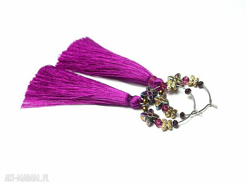 Cyklamenowe kolczyki boho Alloys Collection ze stali szlachetnej Swarovski i hematyt