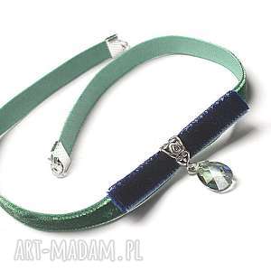 choker - bow green-navy - srebrne naszyjniki