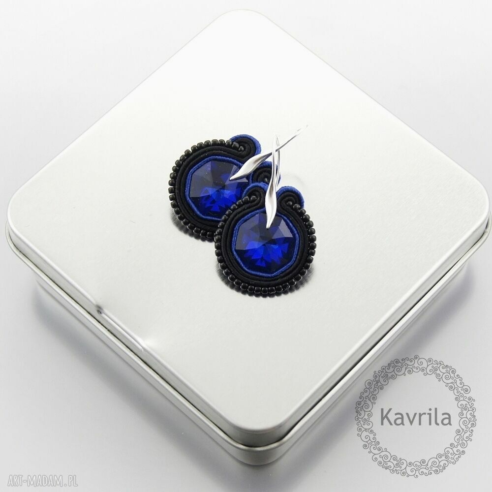 Kolczyki soutache little dark sapphire klasyczne swarovski