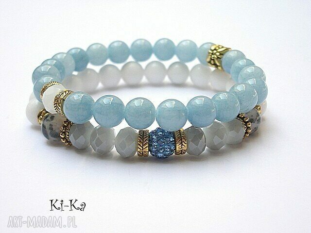 LIGHT BLUE, GREY AND WHITE DUO Ręcznie robione