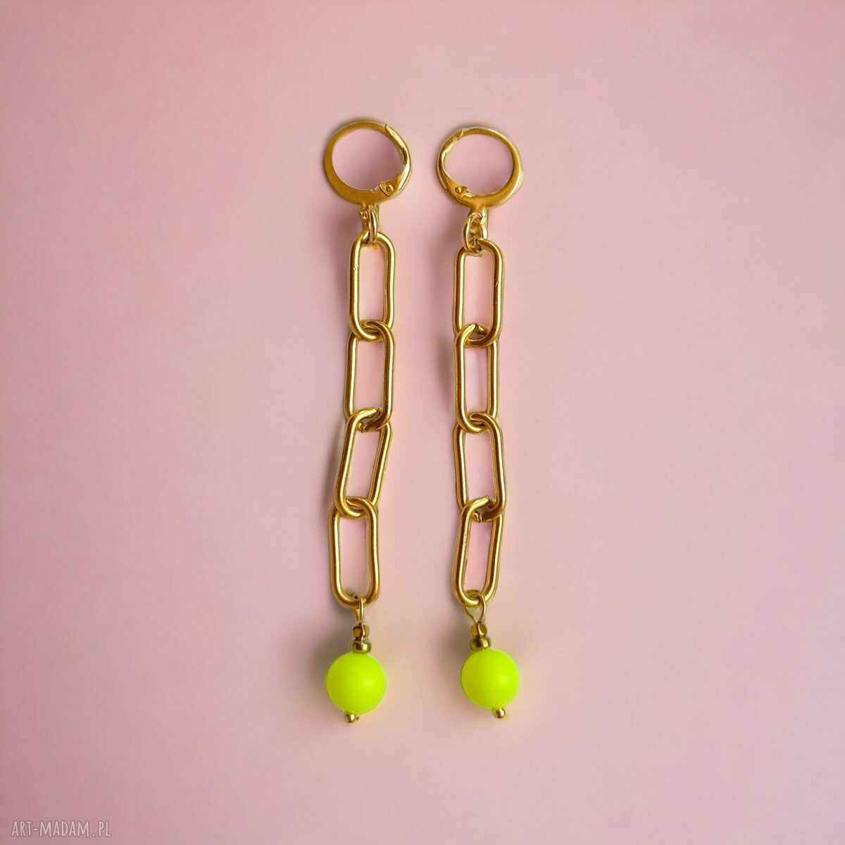 Swarovski Neon Pearls żółte - neonowe, długie kolczyki na biglach (ok. 9 cm)