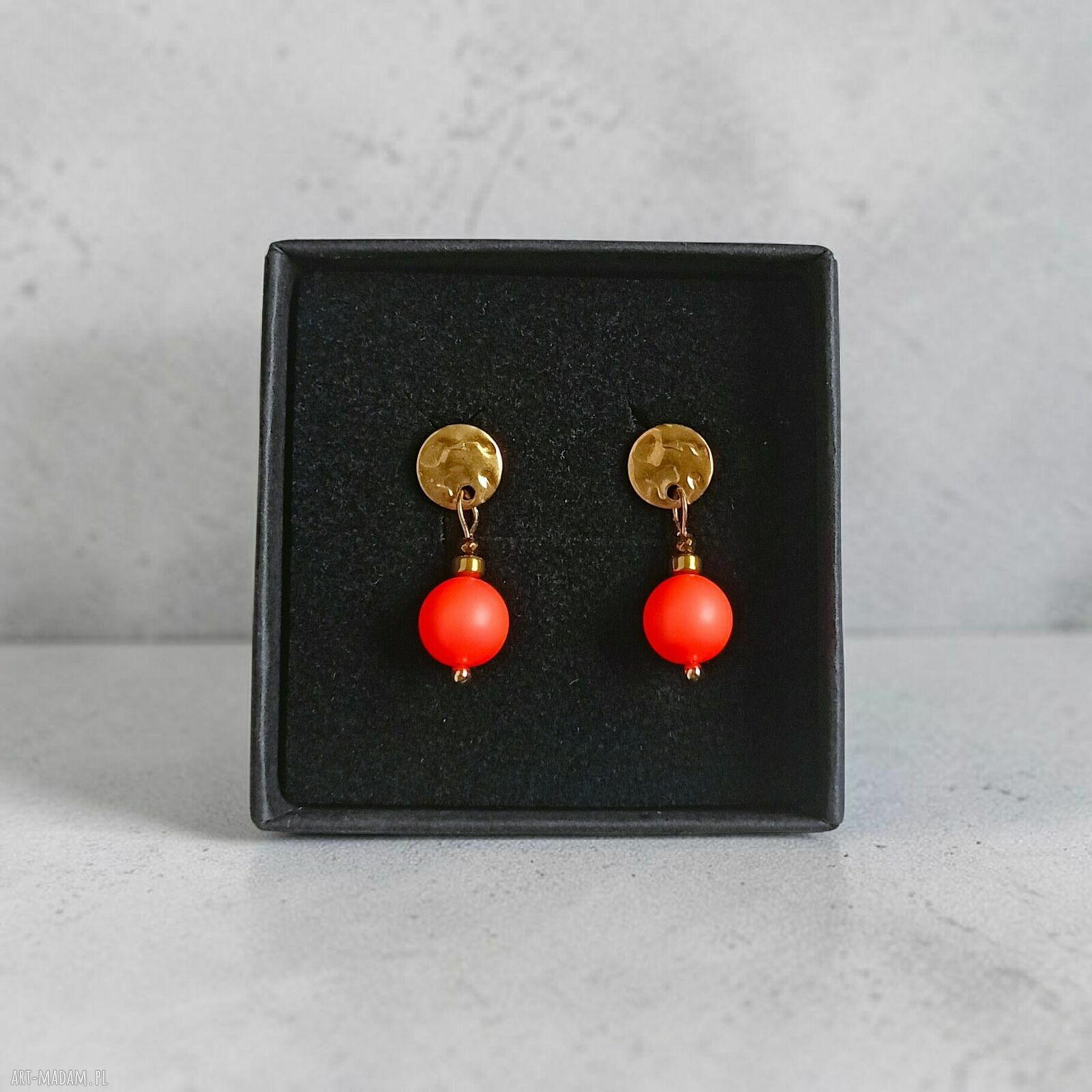 Kolczyki Swarovski Neon Pearls Neon Orange - drobne sztyfty Swarovski, sztyfty