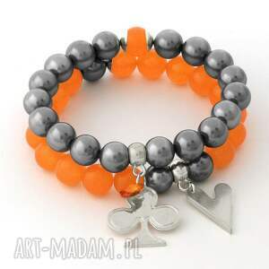 orange jade & steel pearl set