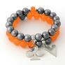 hand made bransoletki orange jade & steel pearl set