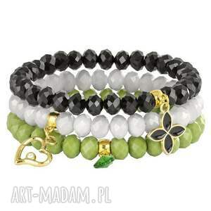 simply charm-crystal-black grey & green - czarne bransoletki