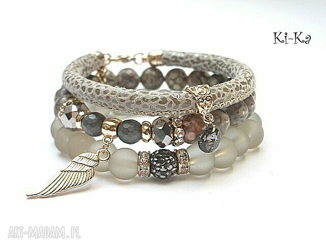 Taupe vol set skóra rzemień jaspis szkło swarovski metal projekt