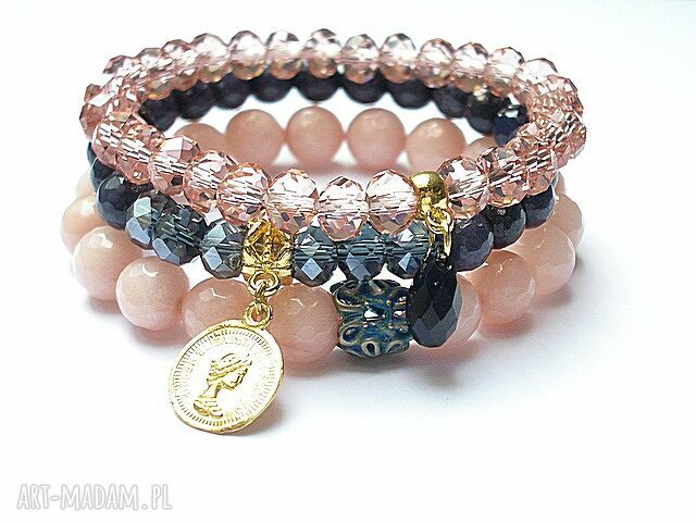 ZamÓwienie dla magdy Łososiowo granatowy set jadeity swarovski