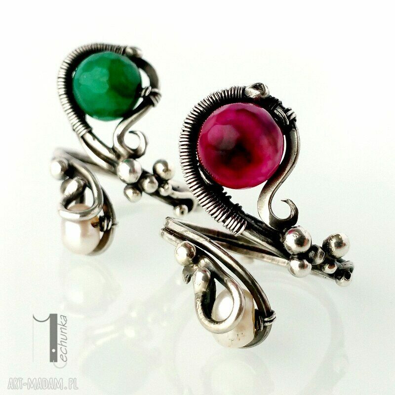 pierścionki: Sweet berries candy IV srebrny pierścionek z perłą i agatem HandMade