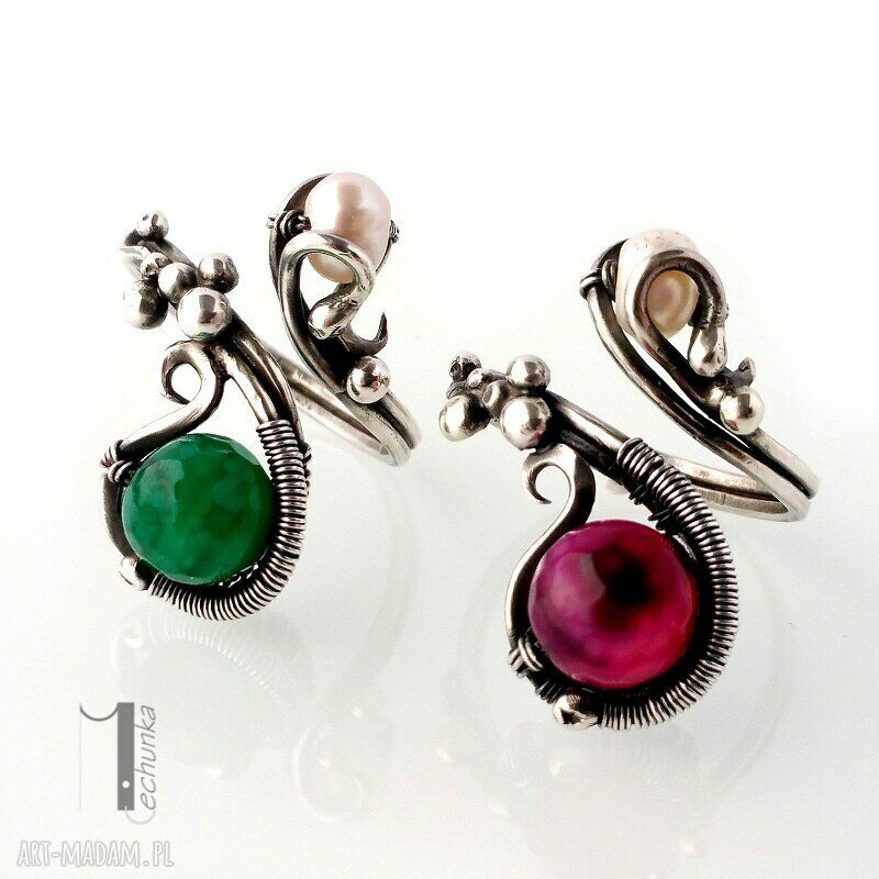 pierścionki: Sweet berries candy IV srebrny pierścionek z perłą i agatem HandMade