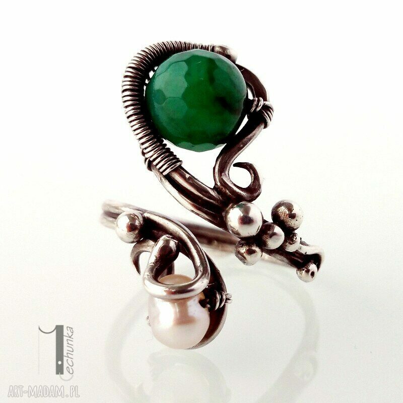 pierścionki: Sweet berries candy IV srebrny pierścionek z perłą i agatem HandMade