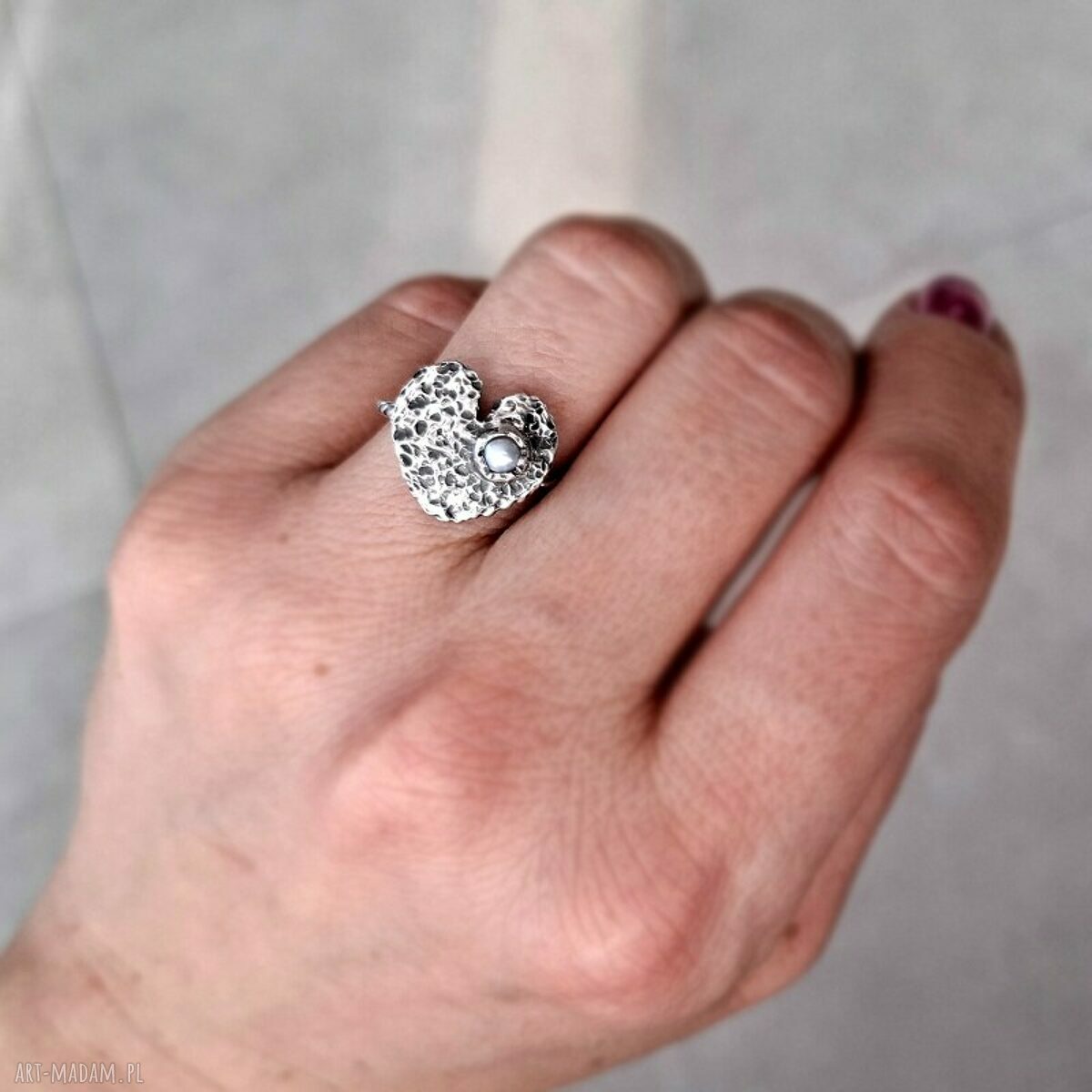 pierścionki: Sweetheart srebrny pierścionek z perłą hand made