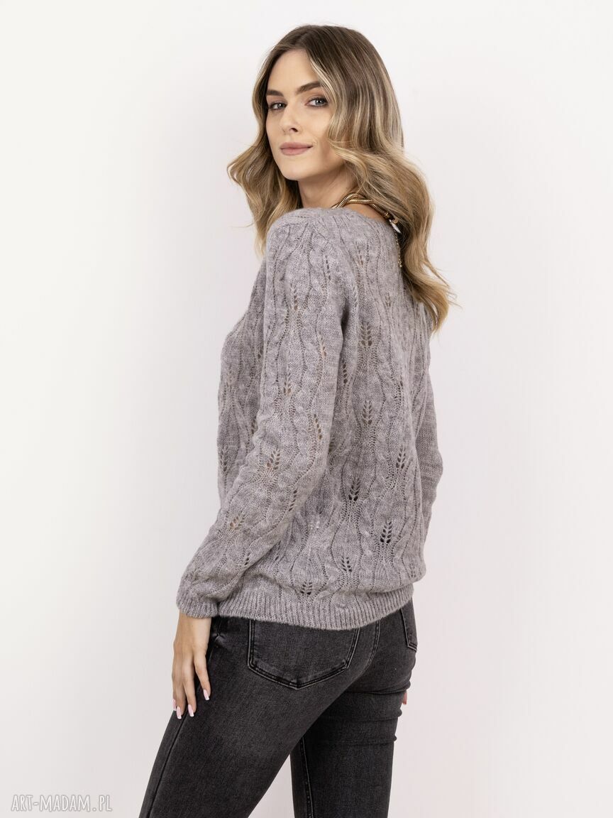 Sweter ażurowy warkocze - SWE342 szary MKM