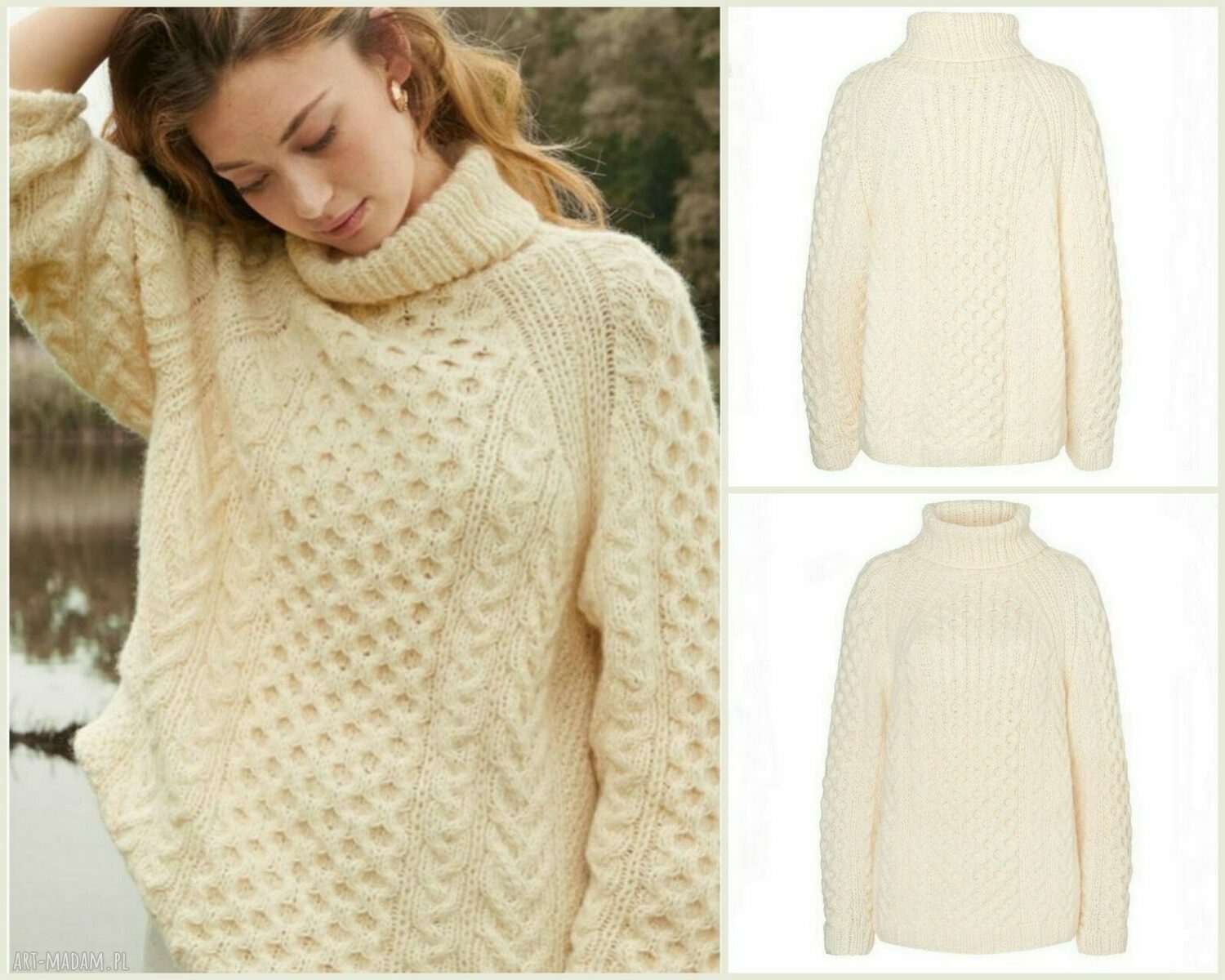 Sweter Charlotte - ciepły zimowy, miękki i niegryzący, ręcznie robiony