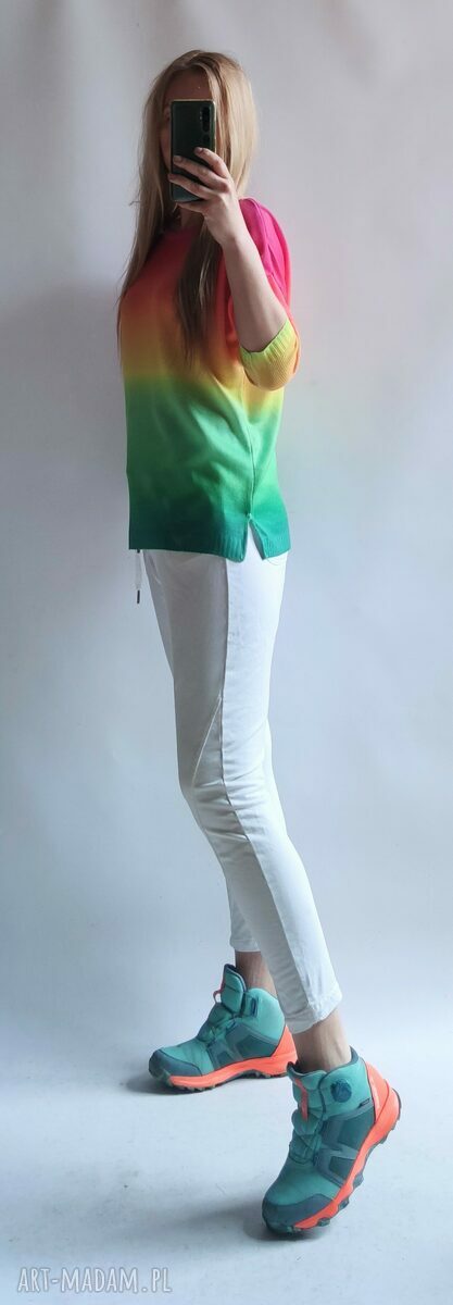 Cieniowany sweter oversize z ombre - ręcznie robiony sweter damski