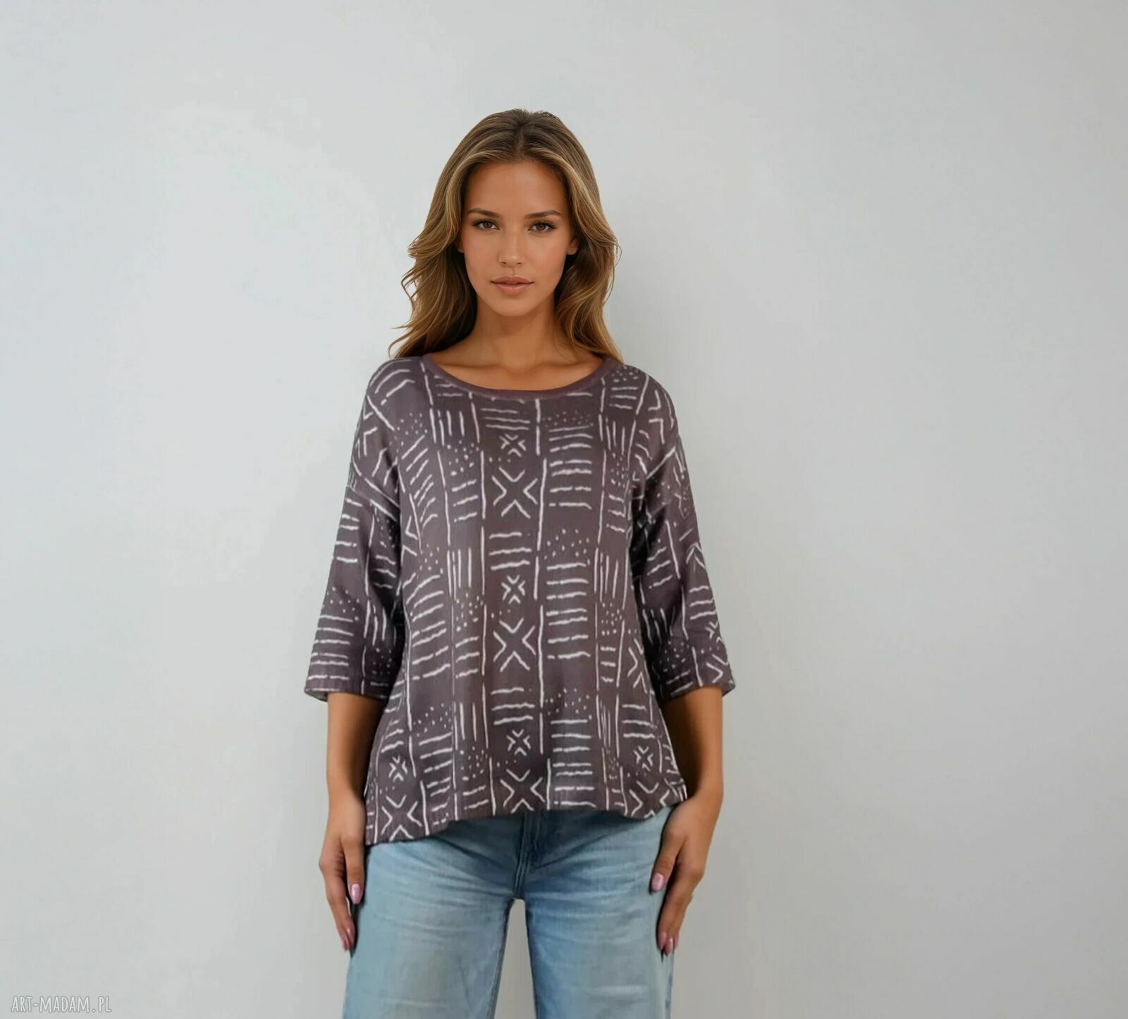 Sweter czekoladowe zygzaki - elegancki kardigan damski