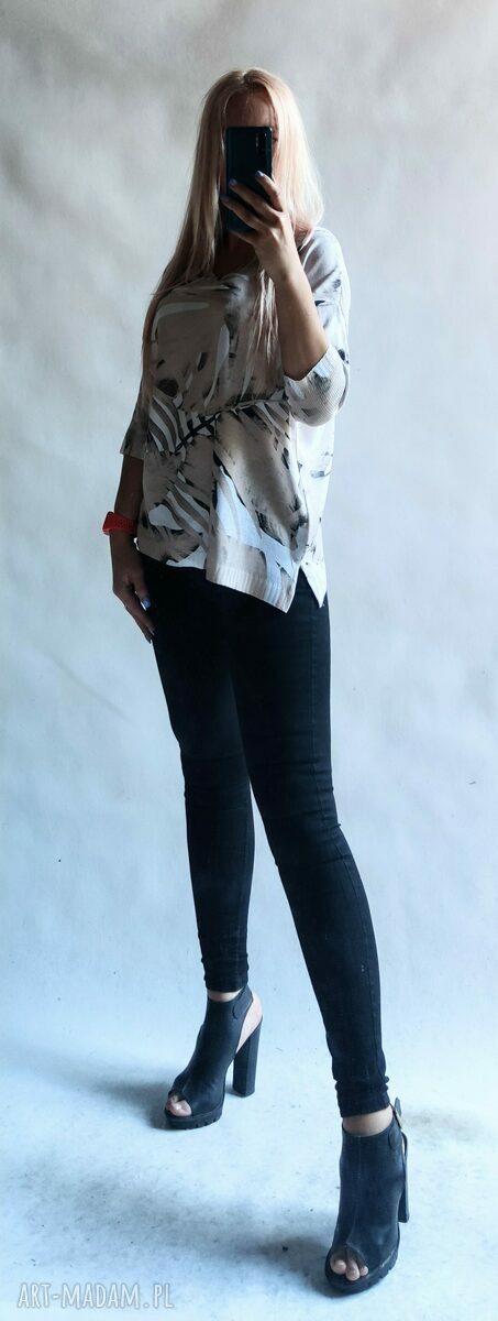 Sweter damski oversize boho w liście - kardigan w serek