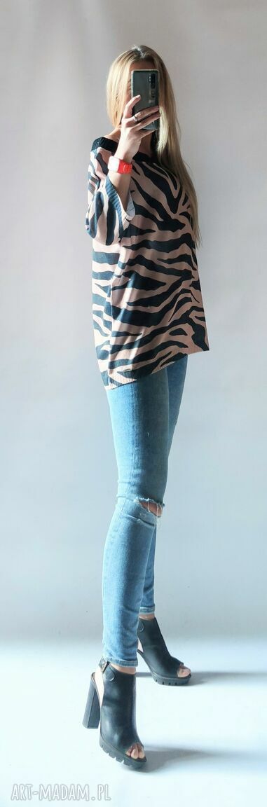 Sweter damski oversize zebra - luźny i drukowany