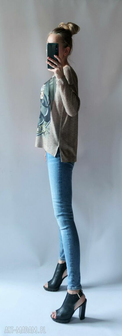 Sweter damski oversize drukowany Bellafeltro