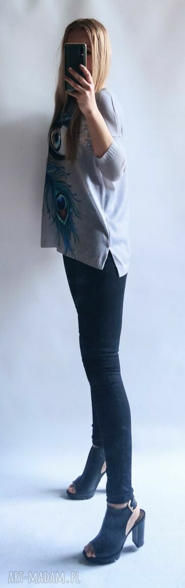 Sweter damski oversize „pawie oko” - letni, elegancki z rękawem 3/4