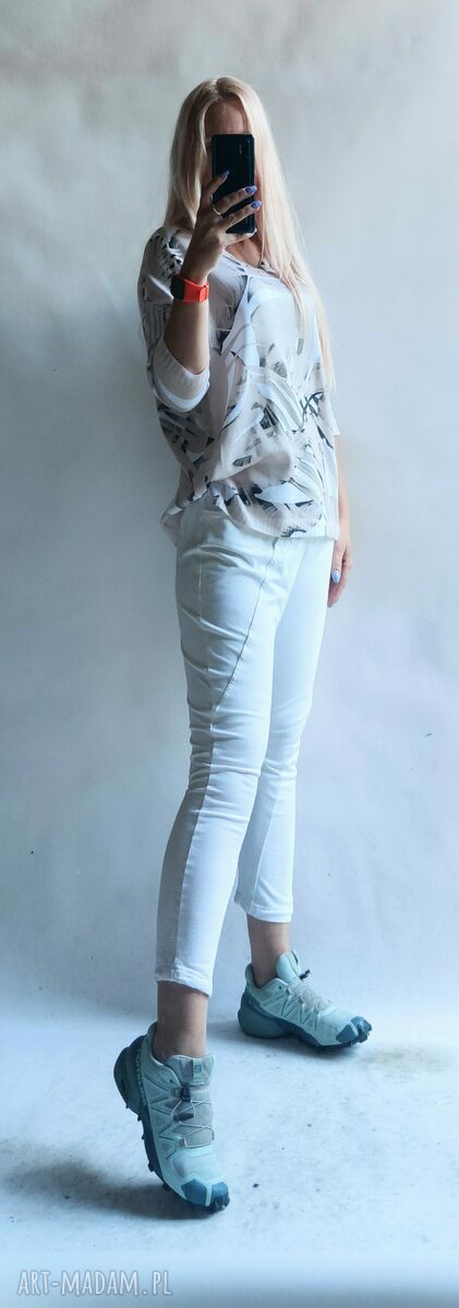 Sweter damski oversize boho w liście - kardigan w serek