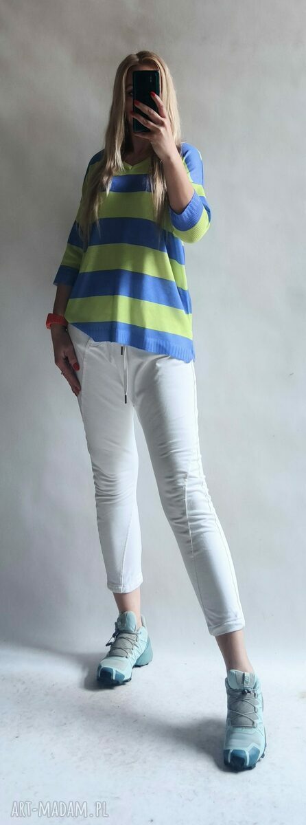 Sweter damski oversize w paski Veriperi - letni kardigan handmade