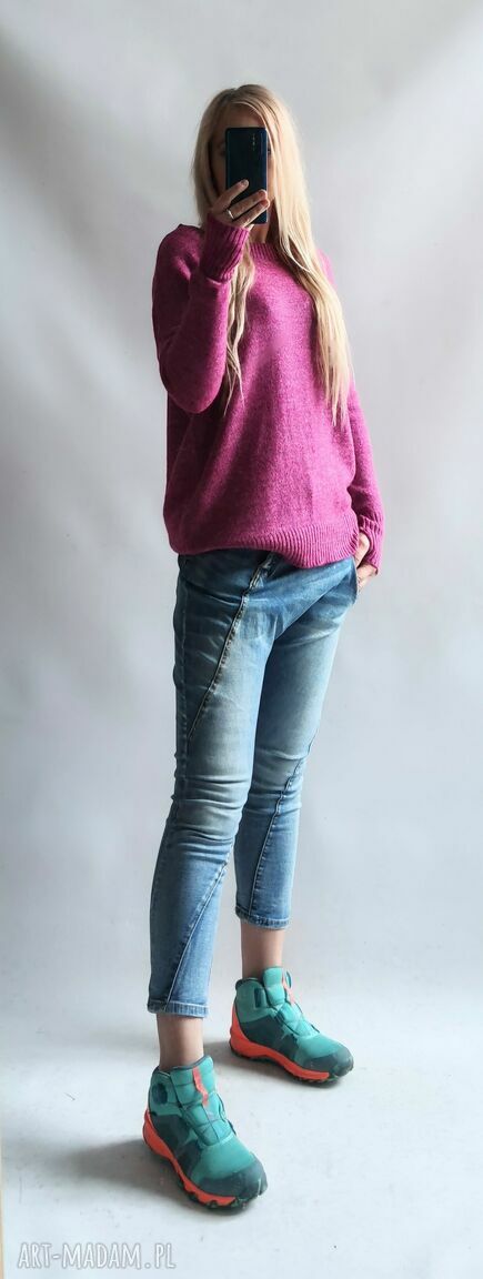 Sweter damski oversize fuksja - puszysty kardigan na prezent