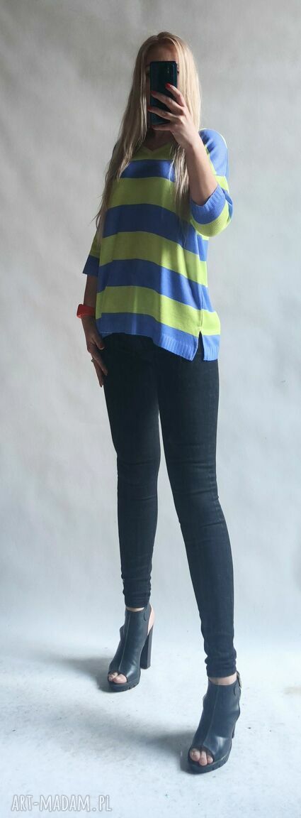 Sweter damski oversize w paski Veriperi - letni kardigan handmade