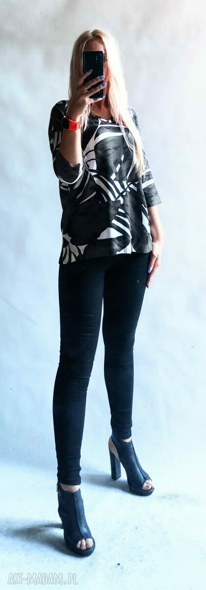 Sweter damski oversize Bellafeltro w serek - kardigan w liście