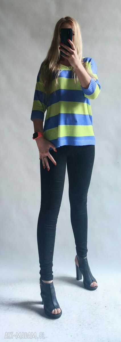 Sweter damski oversize w paski Veriperi - letni kardigan handmade