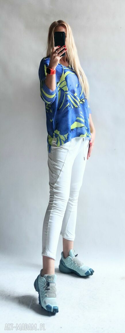 Sweter damski oversize w liście - letni kardigan w serek